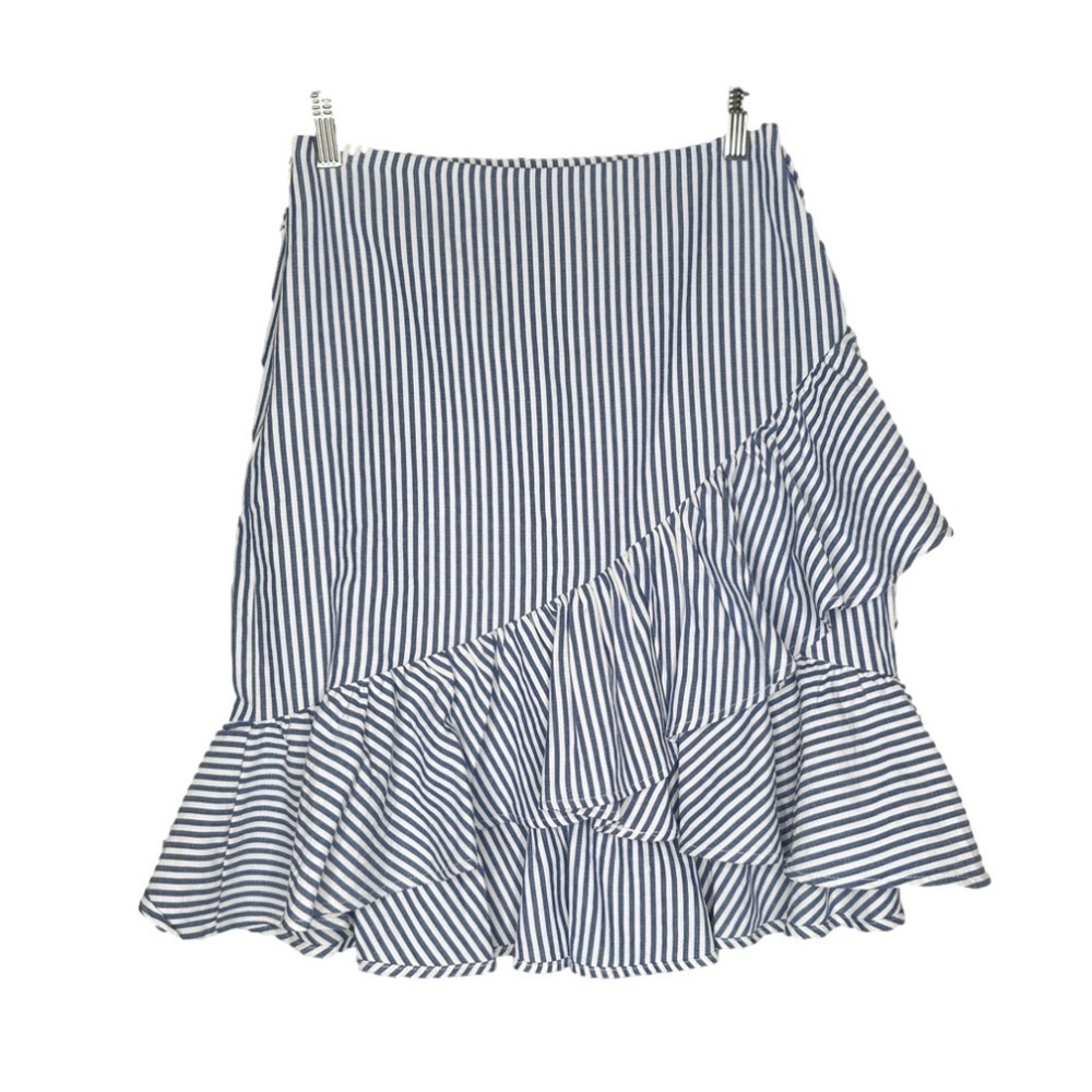 Hyfve Preppy Blue & White Tiered Ruffle Striped Skirt Size S